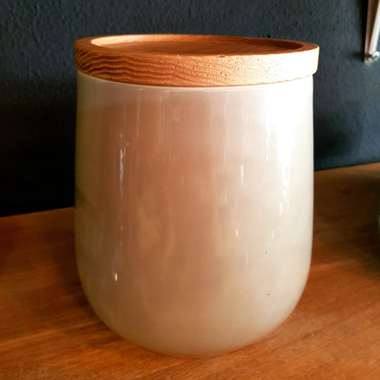 Jarrón de almacenamiento con tapa de madera - Flama Viva - Velas, Aromas & Decor